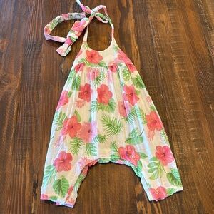 Angel dear floral jumper / headband - 6-12mo - EUC